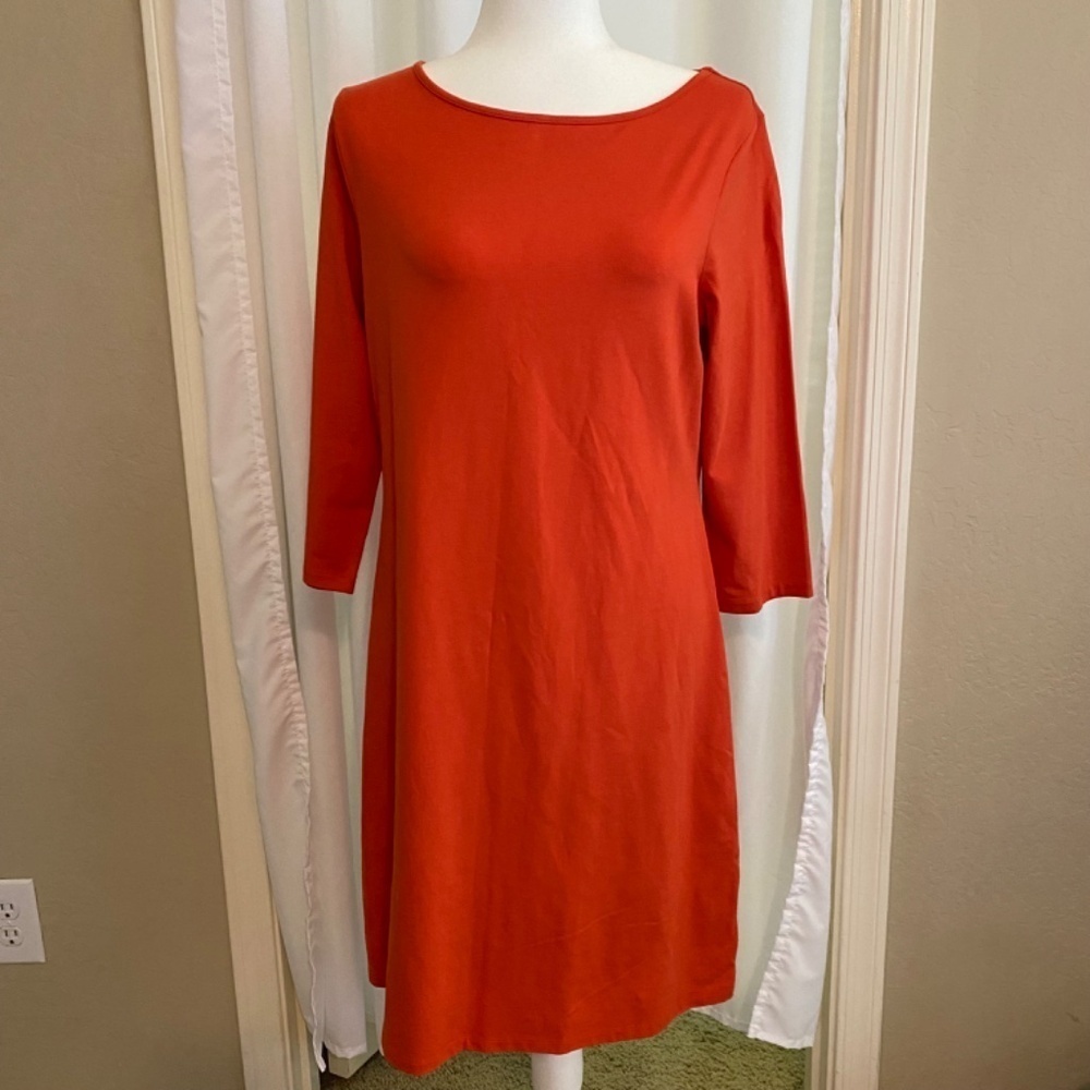 Garnet Hill-Favorite A Line Dress-3/4 Sleeve-Burnt Orange-Women's Size Medium - Picture 2 of 8